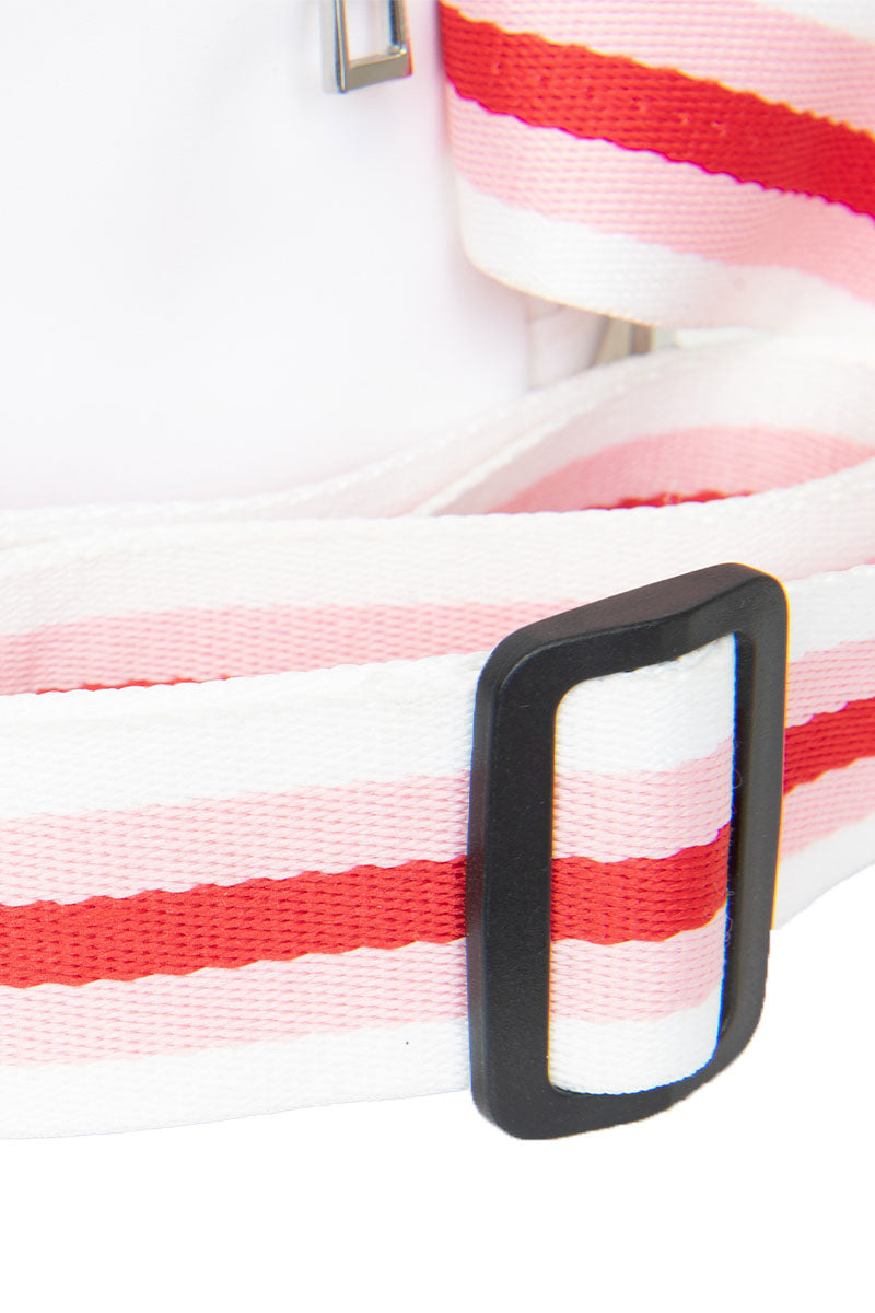 White Solid Wholesale Belt Bag with Striped Strap White Solid Wholesale Belt Bag with Striped Strap