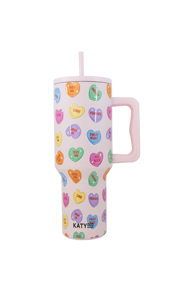 Candy Heart Valentine's Wholesale Tumbler Cup w/ Handle Candy Heart Valentine's Wholesale Tumbler Cup w/ Handle