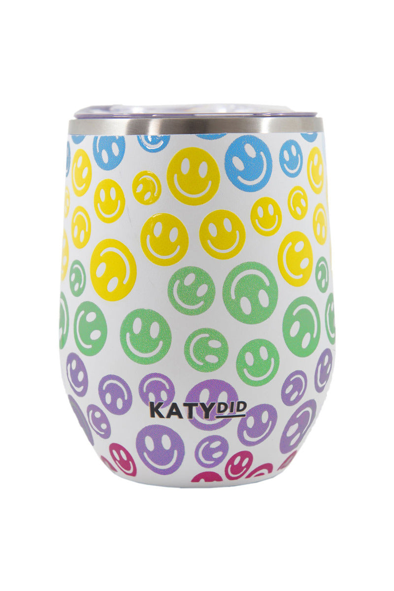 Pastel Happy Face Wholesale 12 Oz WINE TUMBLER With Lid Pastel Happy Face Wholesale 12 Oz WINE TUMBLER With Lid