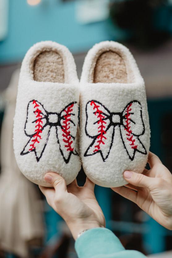 Baseball Bow Fuzzy Wholesale Slippers Baseball Bow Fuzzy Wholesale Slippers