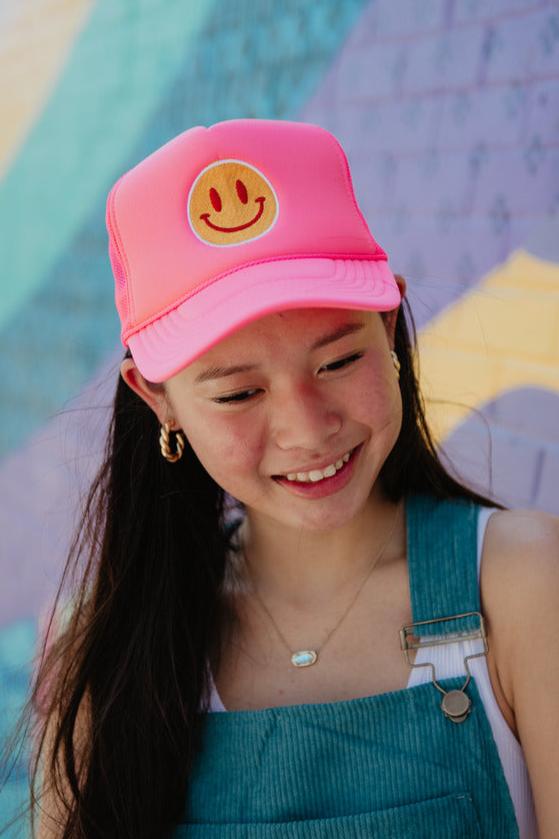 Red/Yellow Happy Face Foam Trucker Hat Red/Yellow Happy Face Foam Trucker Hat