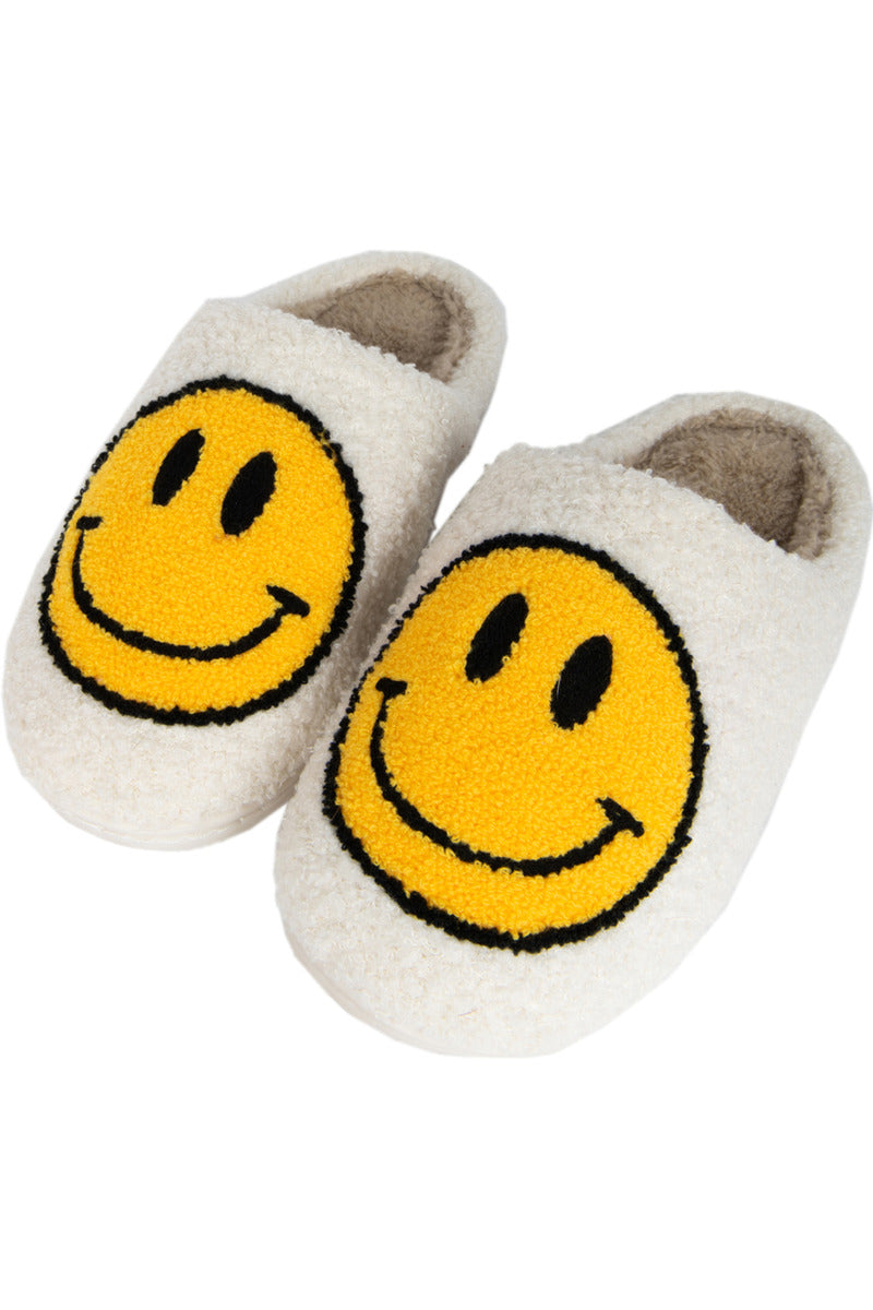 White Fuzzy Wholesale Happy Face Slippers White Fuzzy Wholesale Happy Face Slippers