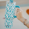 Aqua Checkered Pattern Wholesale Tumbler Cup w/ Handle