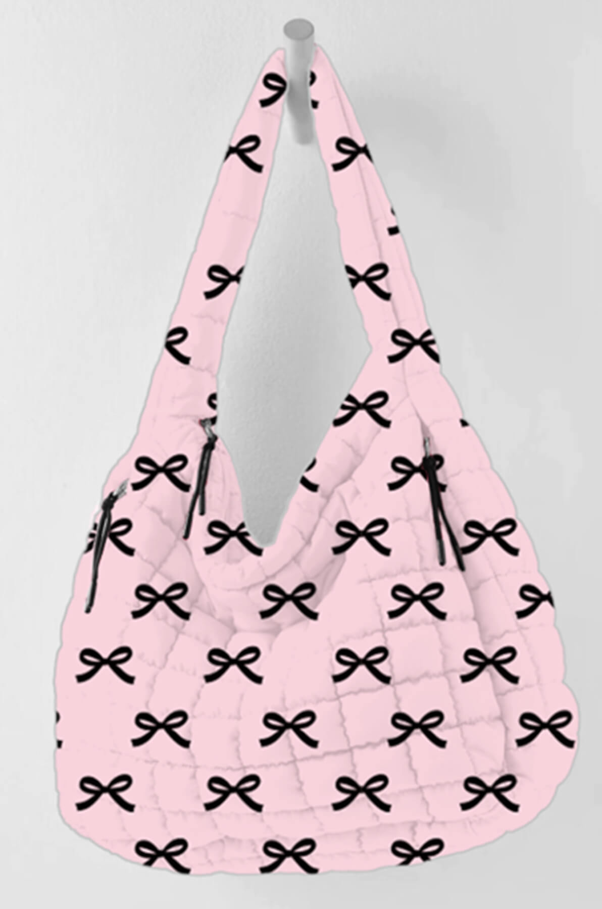 Black & Pink Mini Coquette Bows Wholesale Oversized Puffer Tote Bag