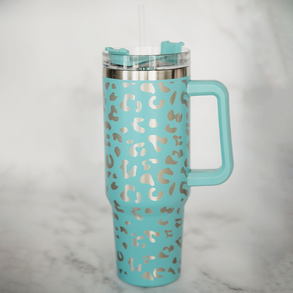 Mint METALLIC Leopard Tumbler Cup with Handle