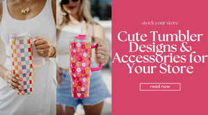 Person holding a coquette tumbler with a bow-printed zipper pouch