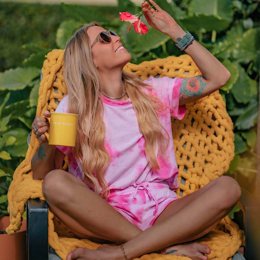 woman in tie dye lounge set