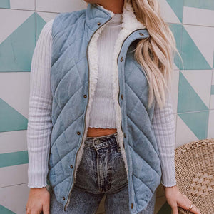 woman in quilted sherpa vest