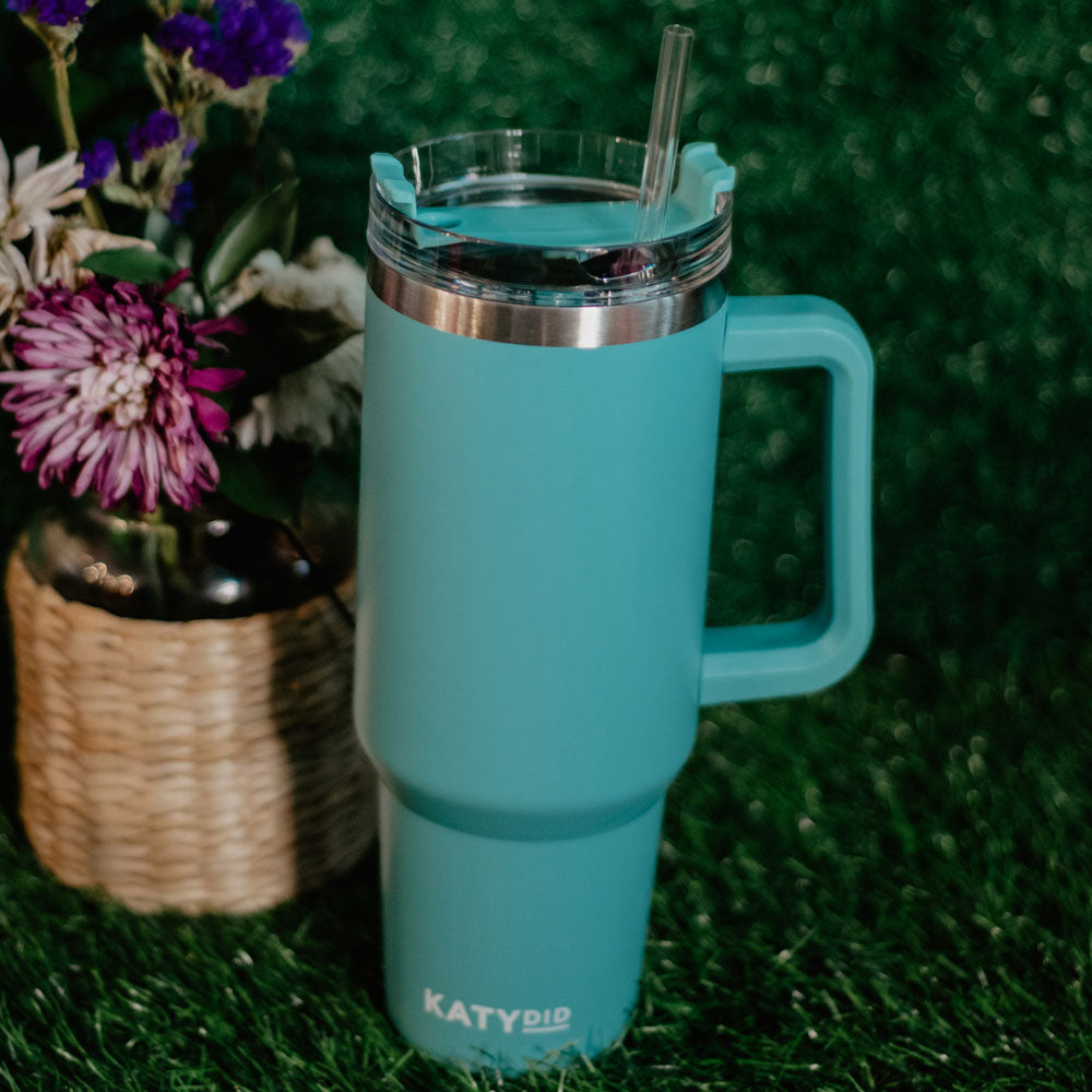 Mint Green Stainless Steel Tumbler with Straw