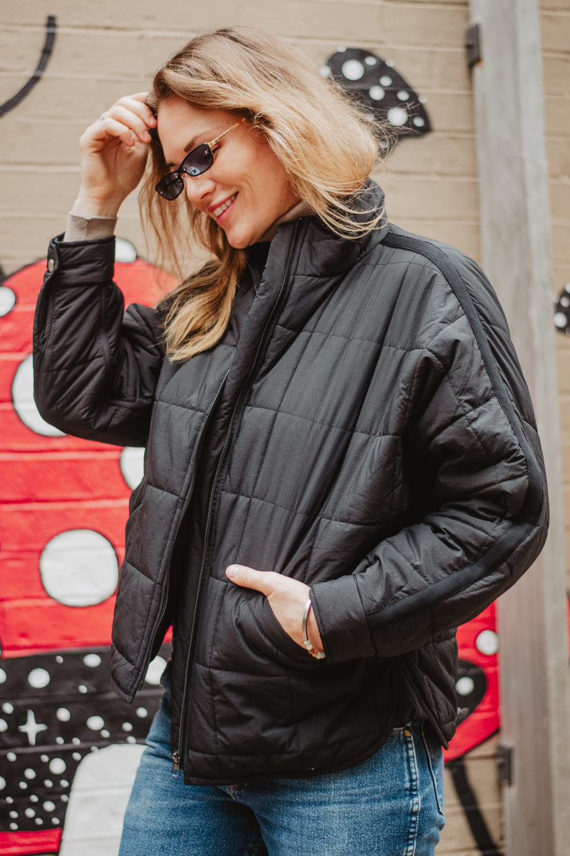 Black Lightweight Quilted Zipper Jacket | Katydid Wholesale