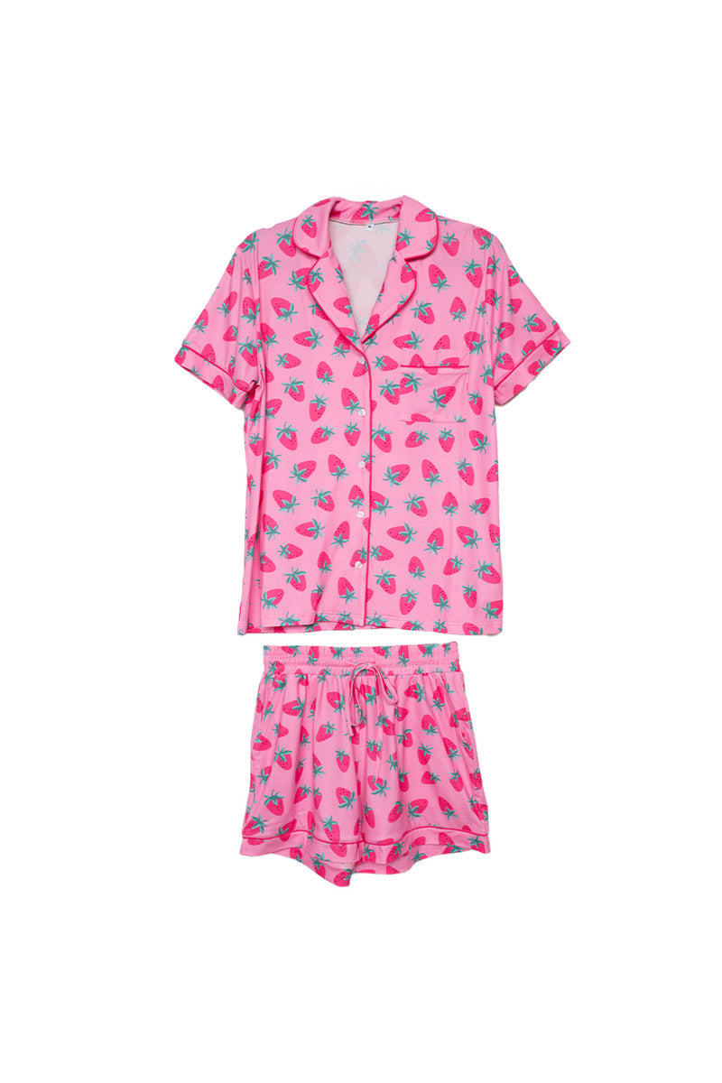 Pink Strawberry Print Wholesale Pajama Women