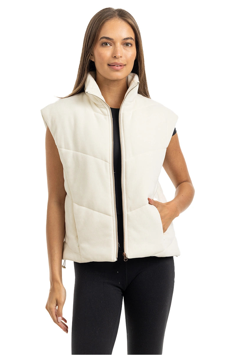 Cloud White Corduroy Wholesale Puffer Vest