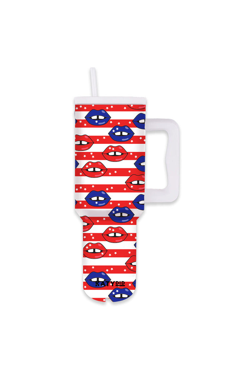 American Flag & Lips Wholesale 38 Oz Tumbler w/ Handle