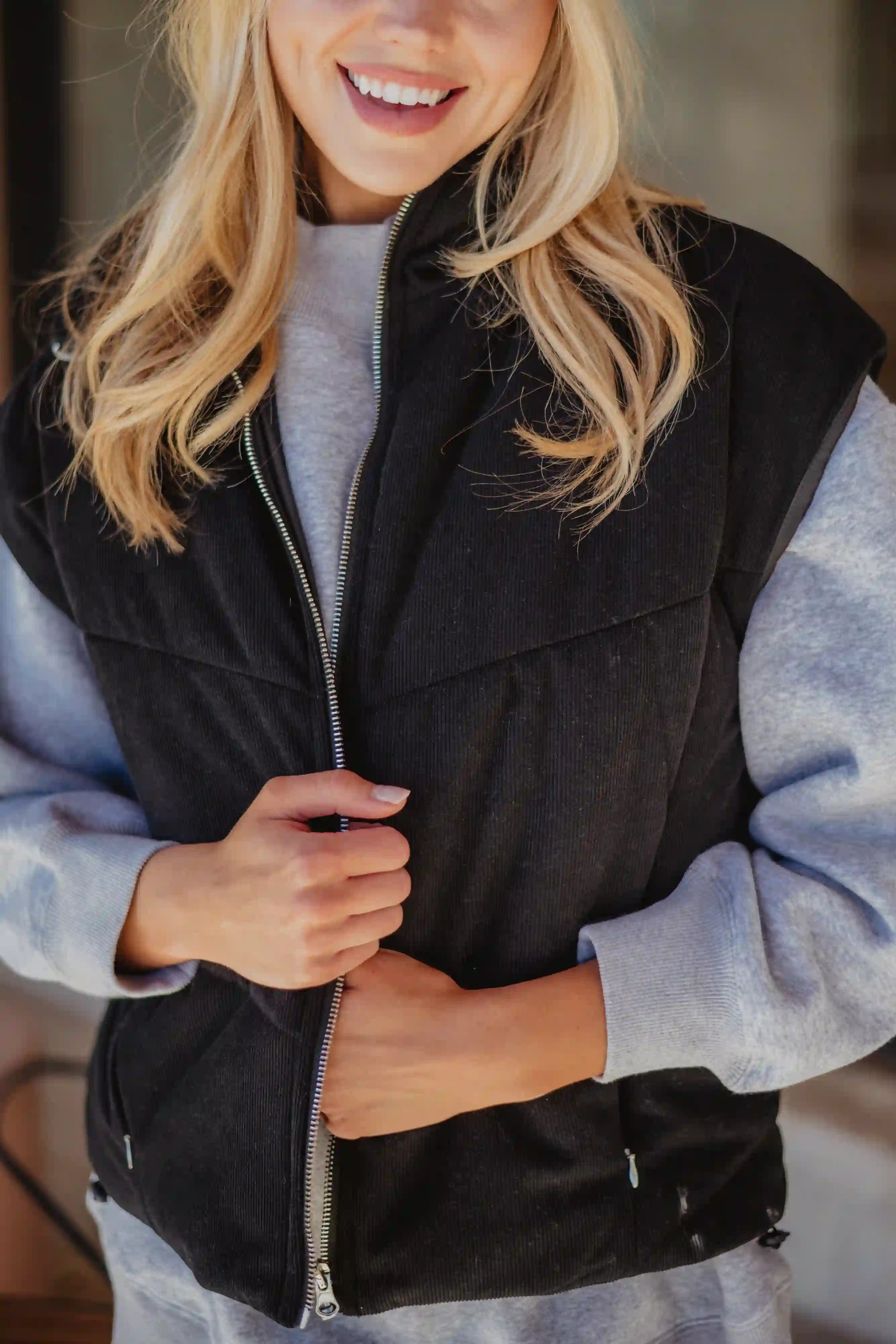 Black Corduroy Wholesale Puffer Vest Women's | Katydid Wholesale
