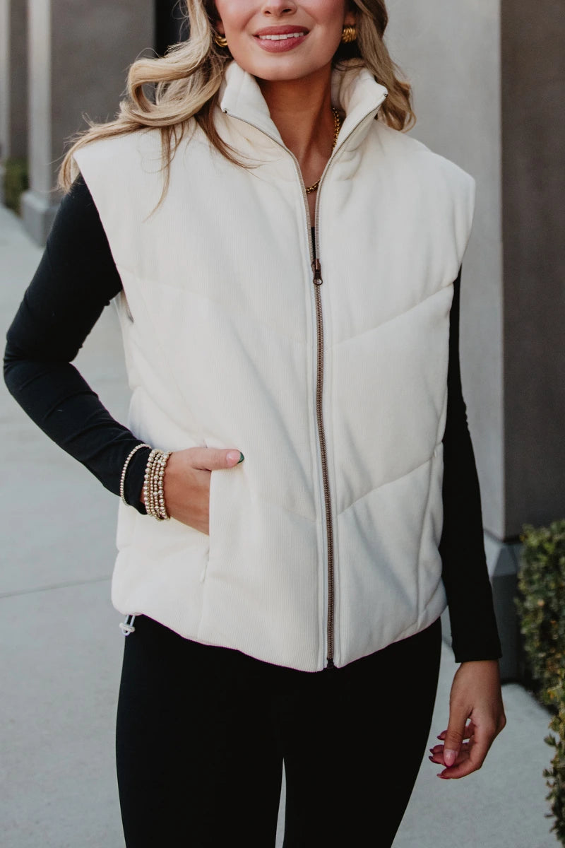 Cloud White Corduroy Wholesale Puffer Vest