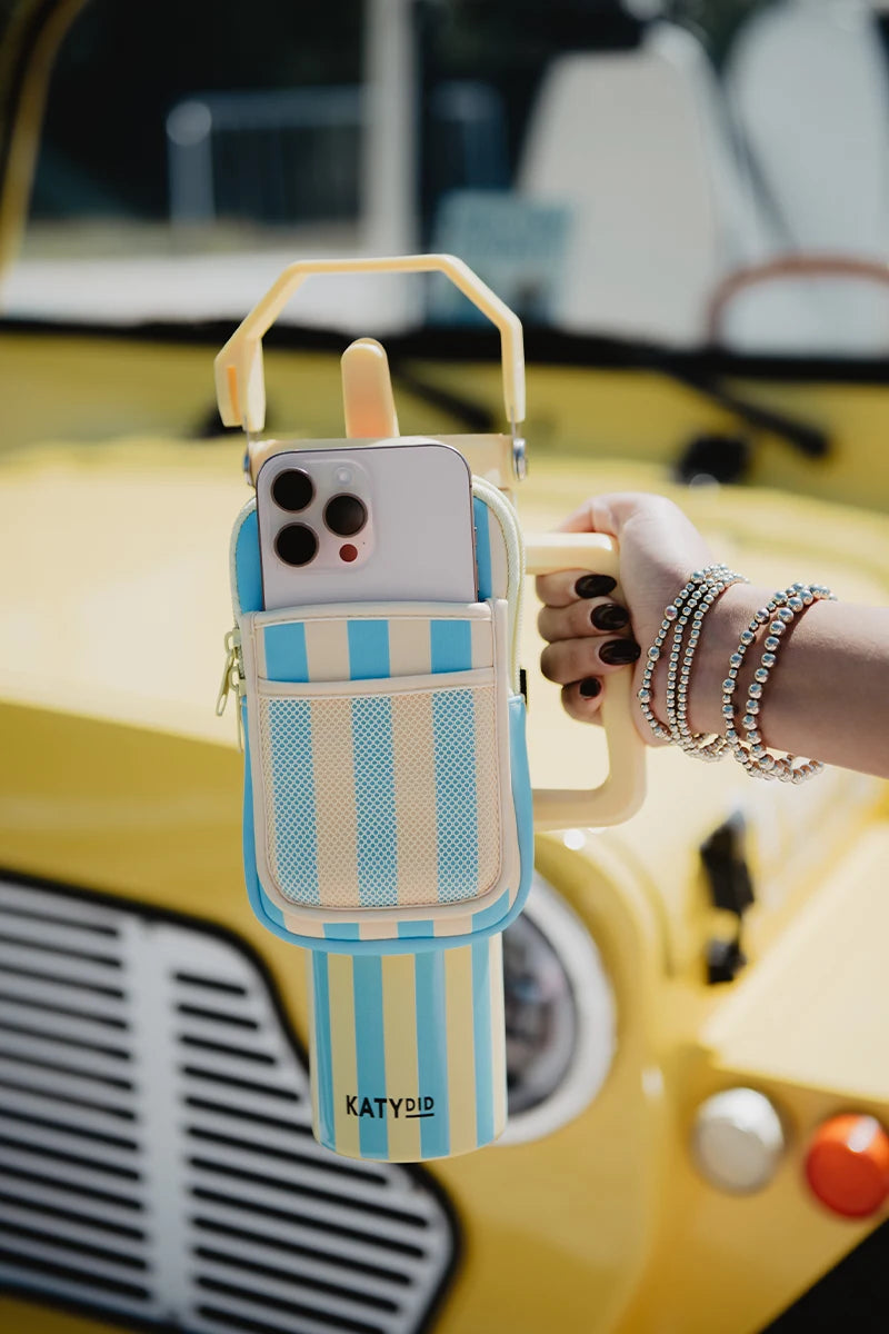 Yellow and Aqua Striped Wholesale Tumbler Pouches