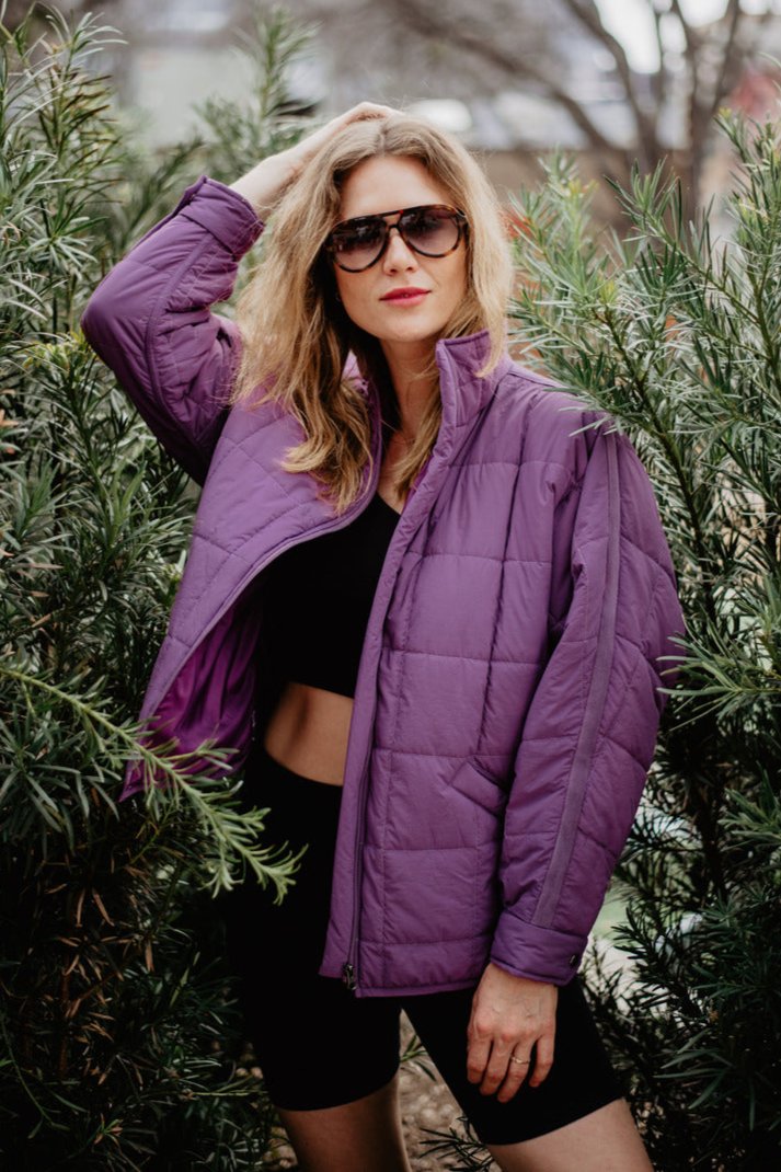 Purple QUILTED SQUARES Wholesale Zipper Jacket