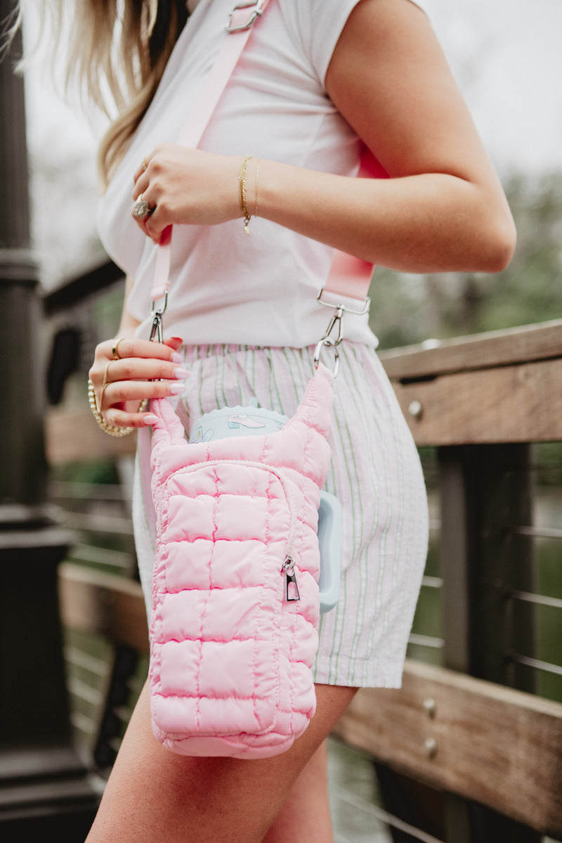 Light Pink Quilted Wholesale Water Bottle Carrier Bag