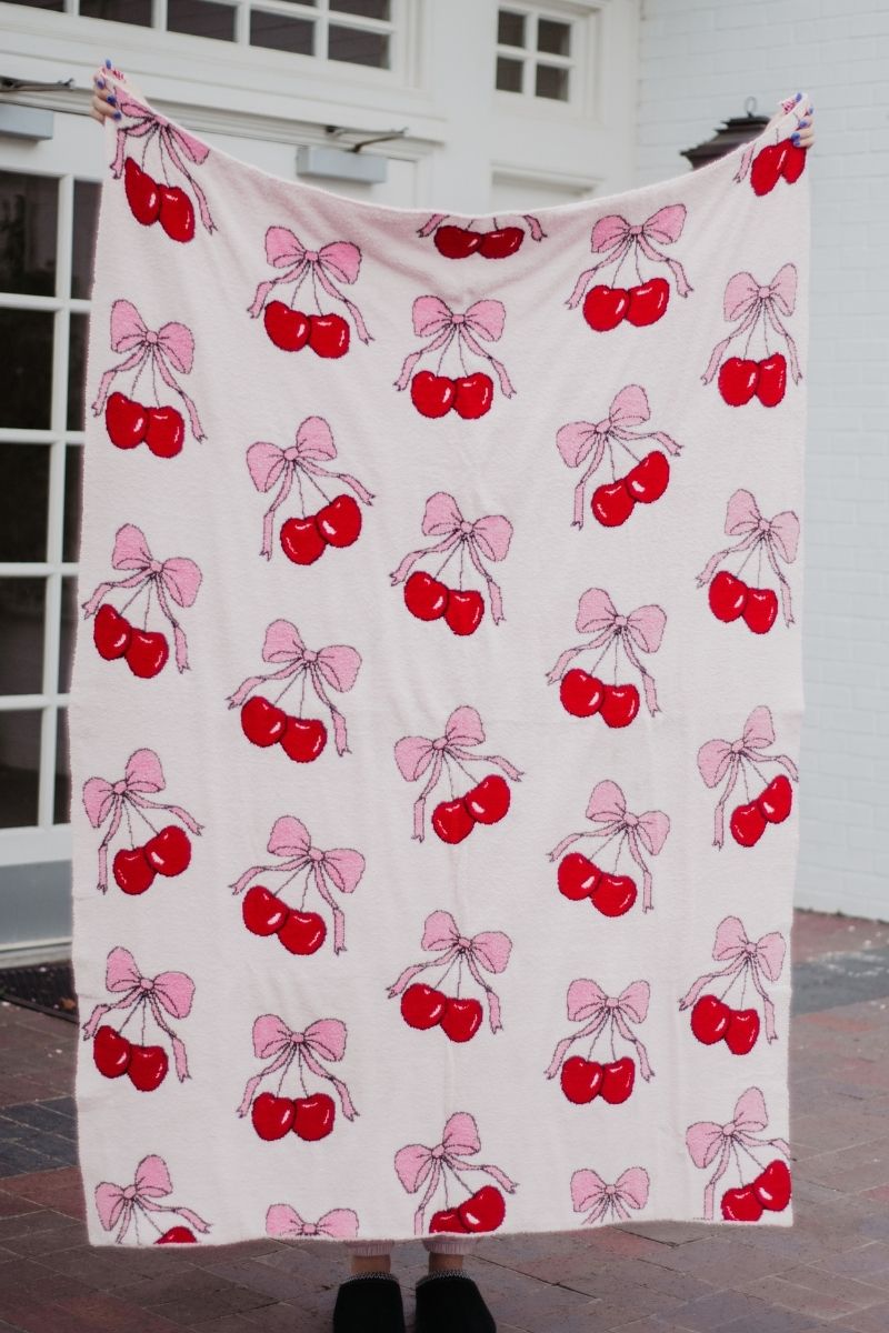 Cherry Bows All Over Wholesale Warm Throw Blanket