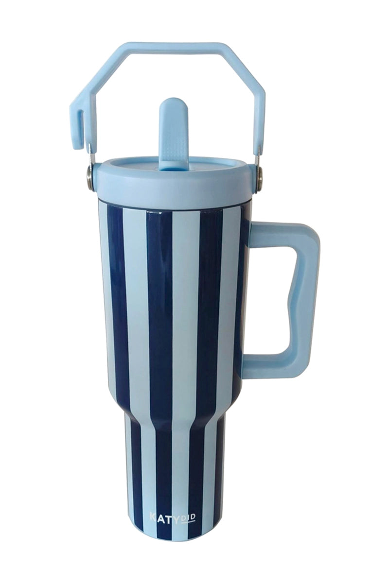 Light Blue and Navy Striped 38 Oz Cabana Wholesale Tumbler
