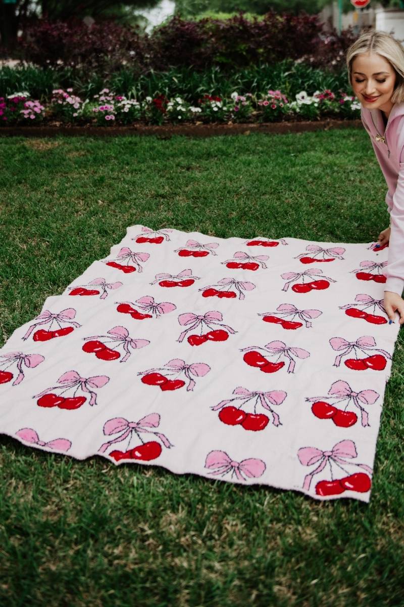 Cherry Bows All Over Wholesale Warm Throw Blanket