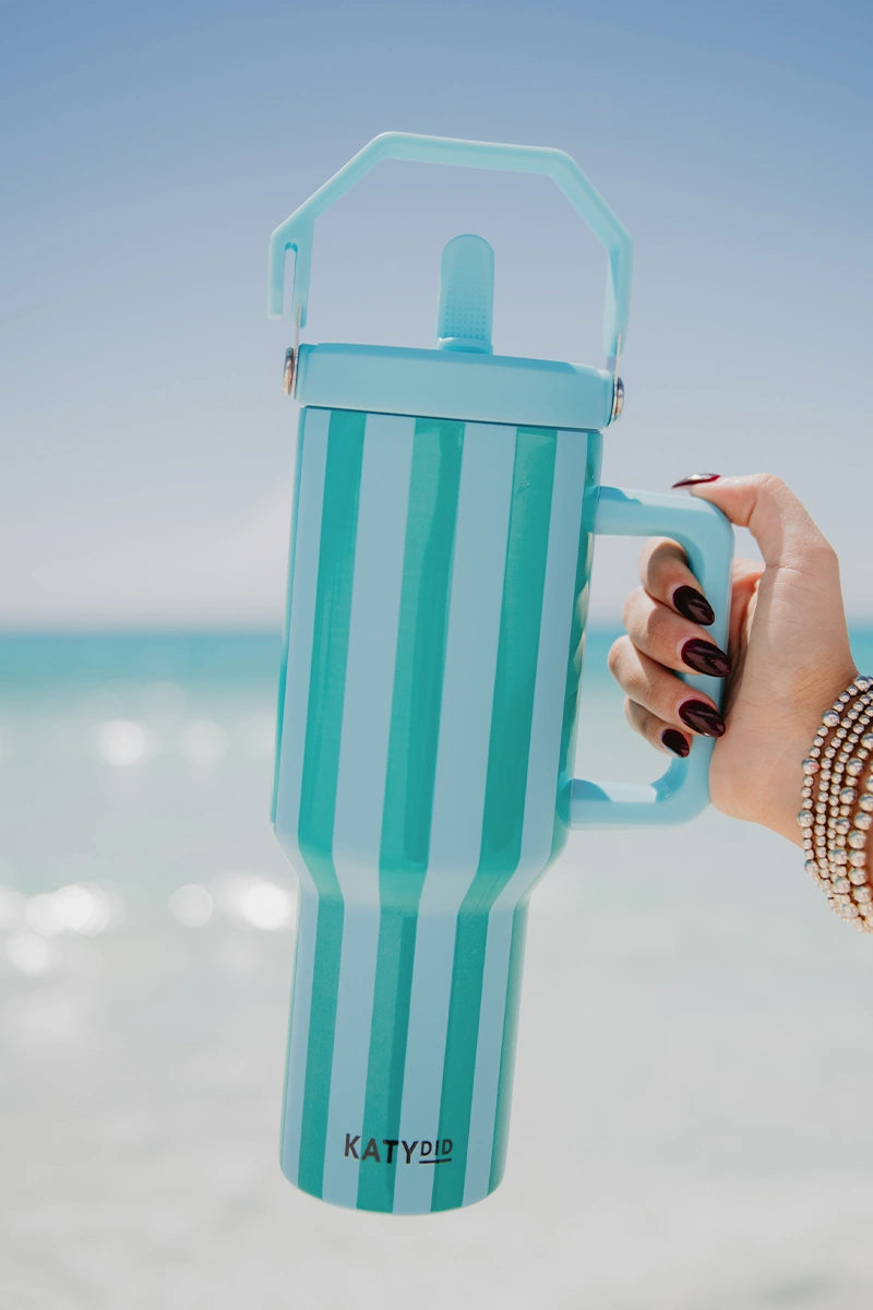 Aqua and Green Striped Wholesale 38 Oz Cabana Jug Tumbler
