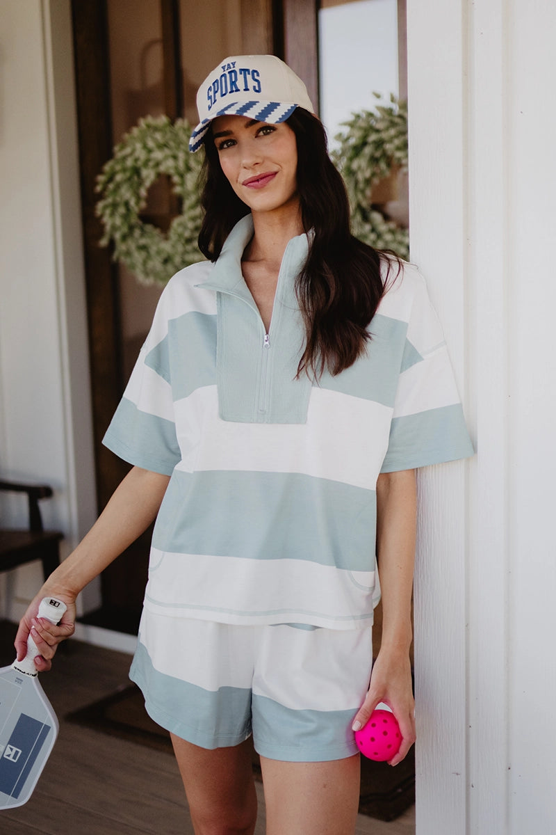 Seafoam Wholesale Rugby Striped Shorts Set