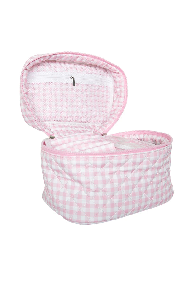 Light Pink Plaid Wholesale Quilted Make Up Bag