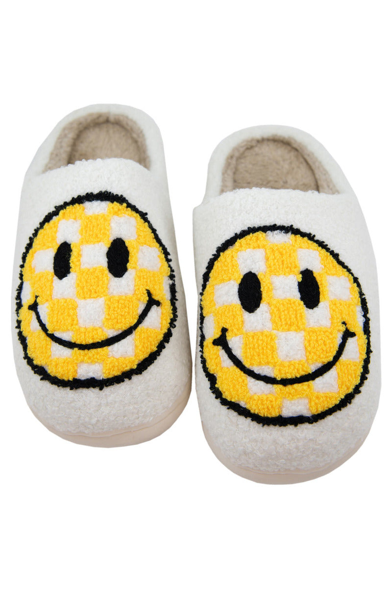 Yellow Checkered Happy Face Wholesale Slippers