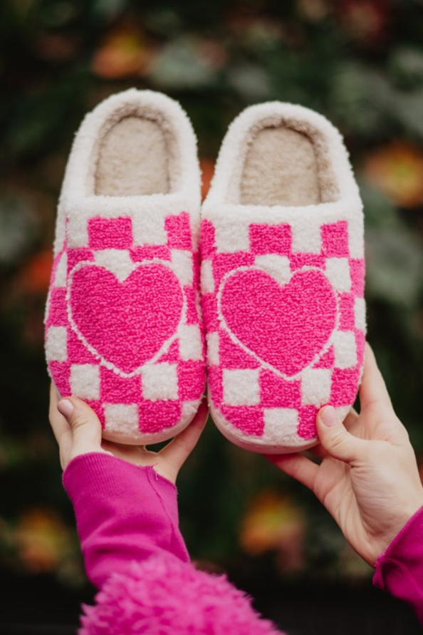 Hot Pink HEART CHECKER Wholesale Slippers Shoes