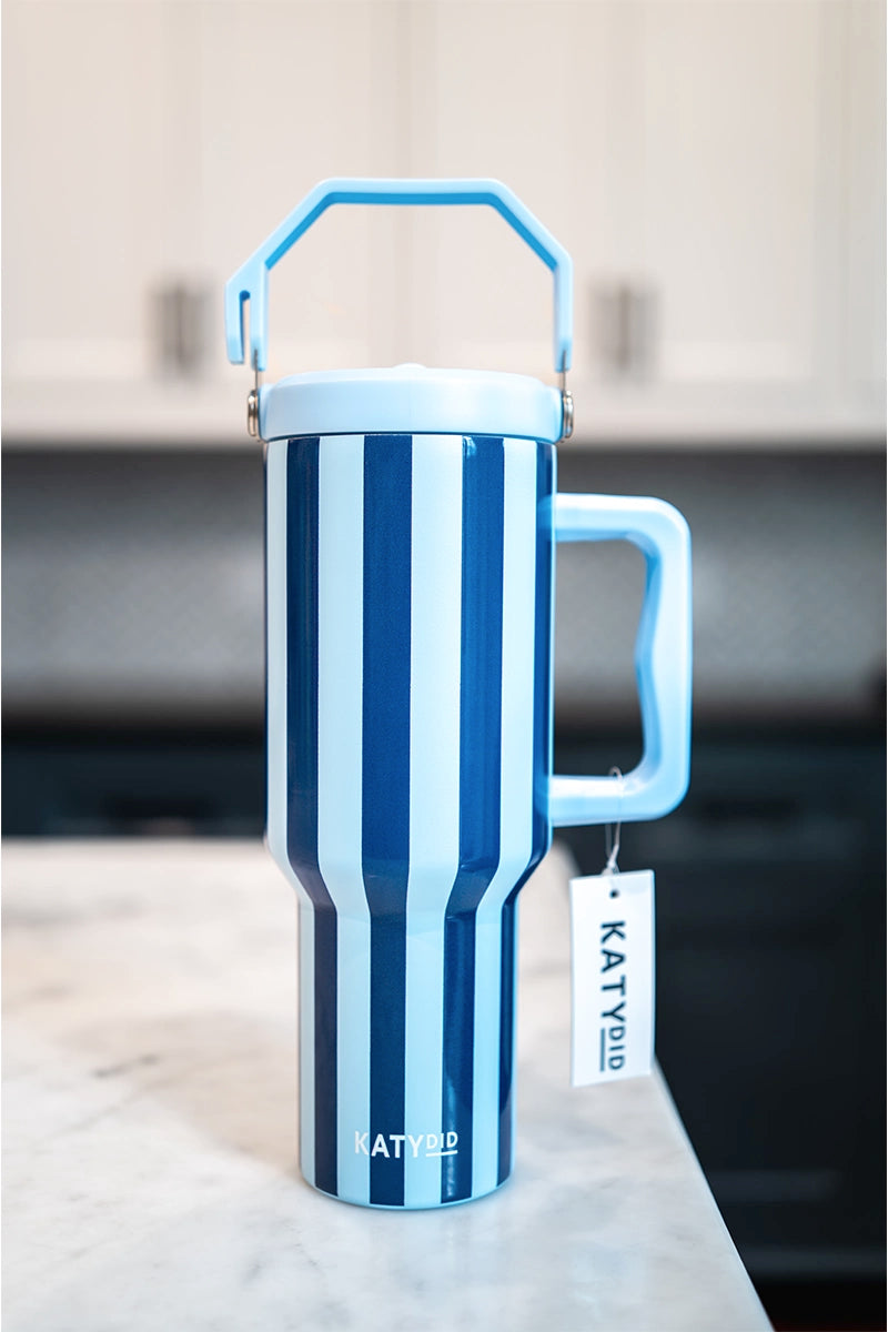 Light Blue and Navy Striped 38 Oz Cabana Wholesale Tumbler