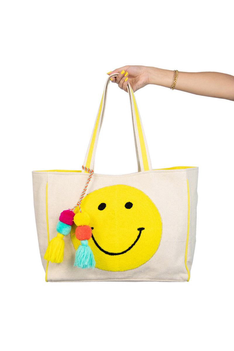 Happy Face Chenille Patch Wholesale Canvas Tote Bag
