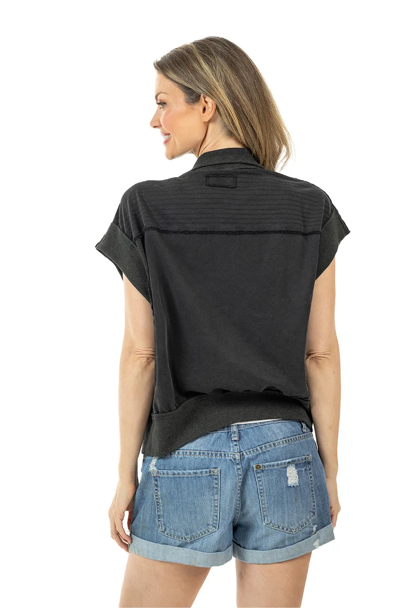 Black Garment Washed Wholesale Cropped Denim Vests