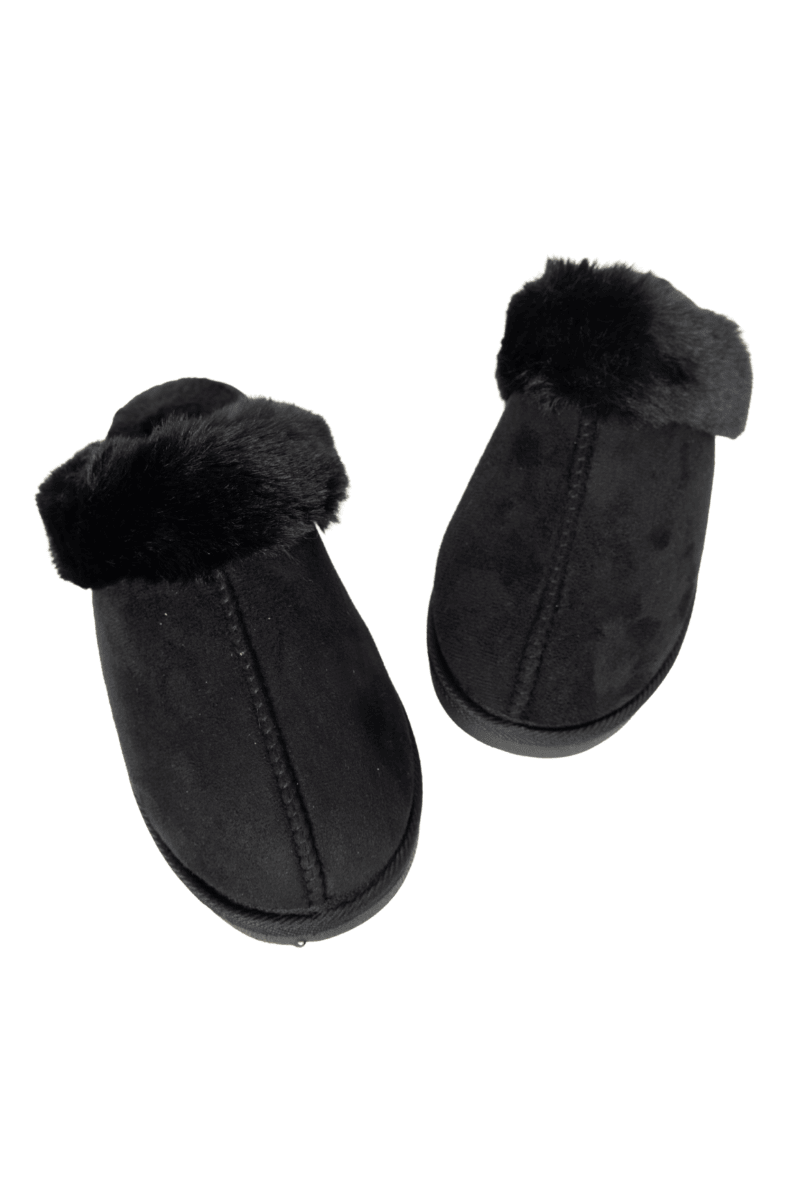 Black Faux Fur Women's Wholesale House Slippers