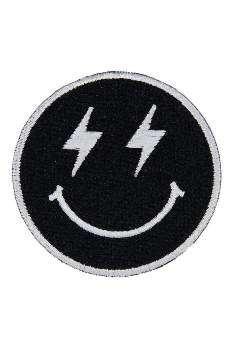 Black Lightning Happy Face Wholesale Iron On Patch for Hat (SET OF 3)