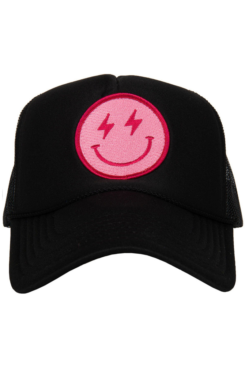 Hot Pink Lightning Happy Face Wholesale Foam Trucker Hat