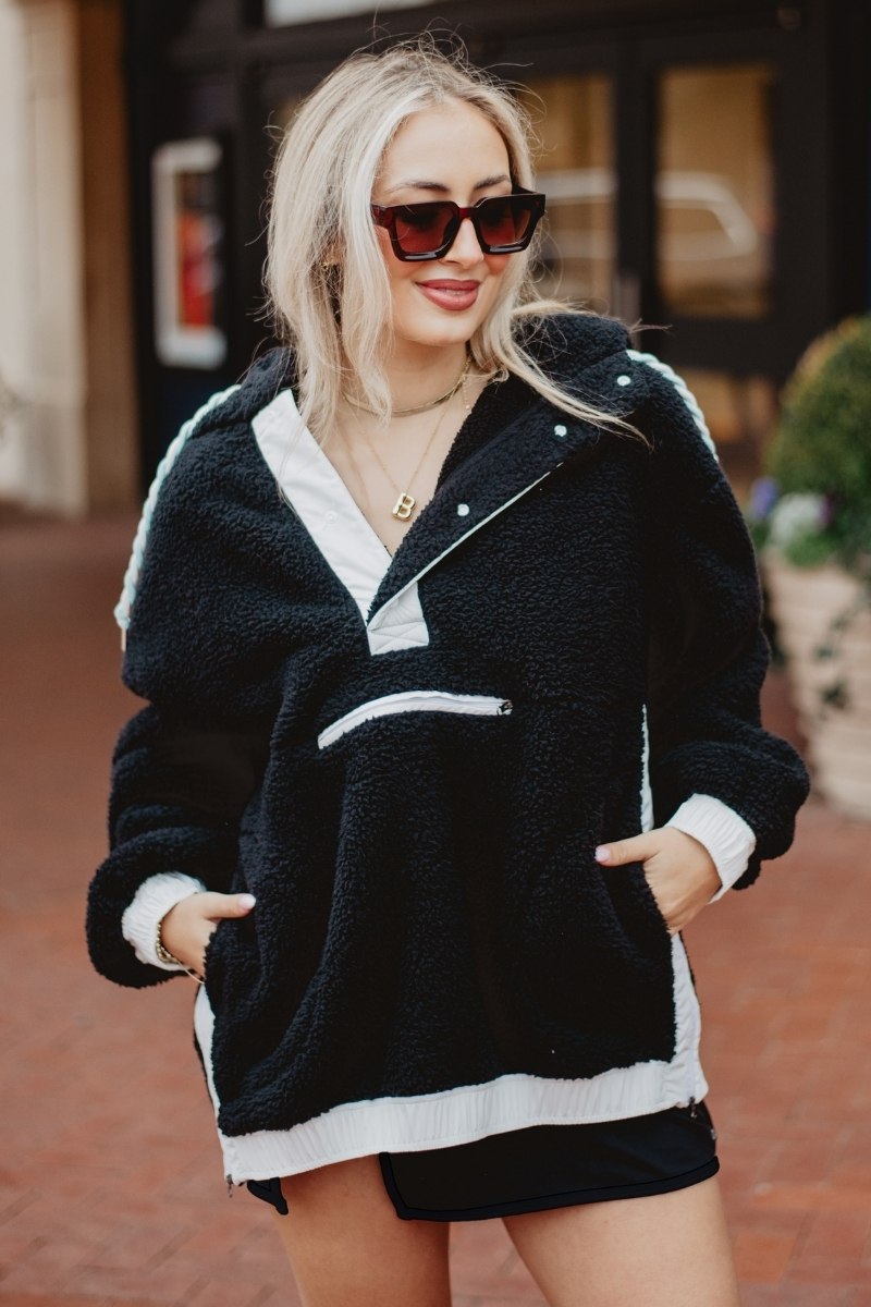 Black Sherpa Fleece Wholesale Pullover