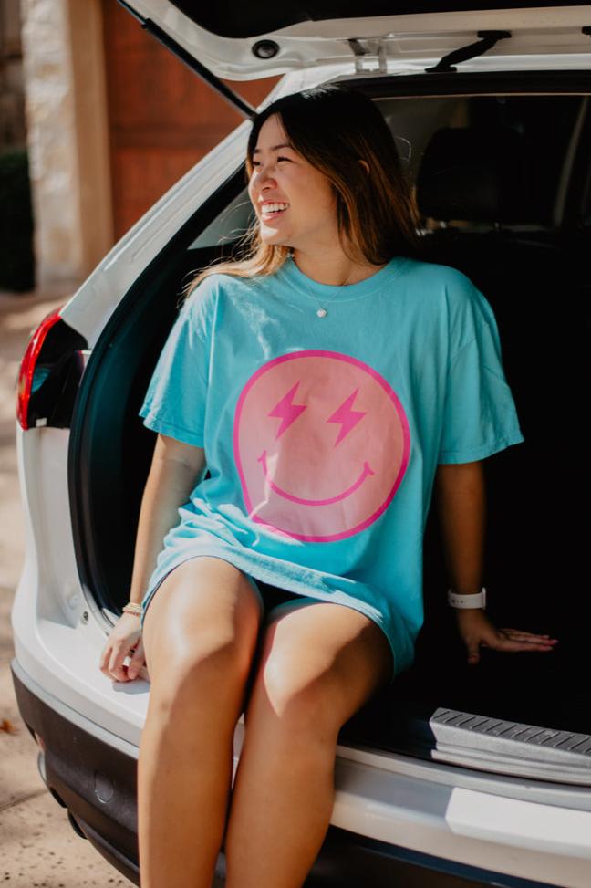 Lightning Happy Face Screen Print Wholesale Shirt