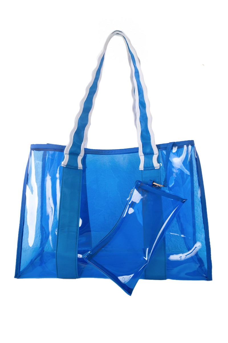 Blue Scalloped Handle Jelly Tote Bag Wholesale