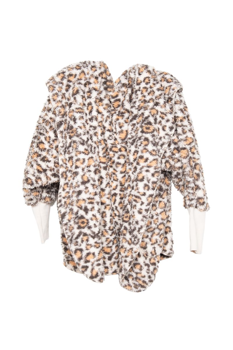 Tan Leopard Lightweight BODY WRAP with Hoodie and Pockets