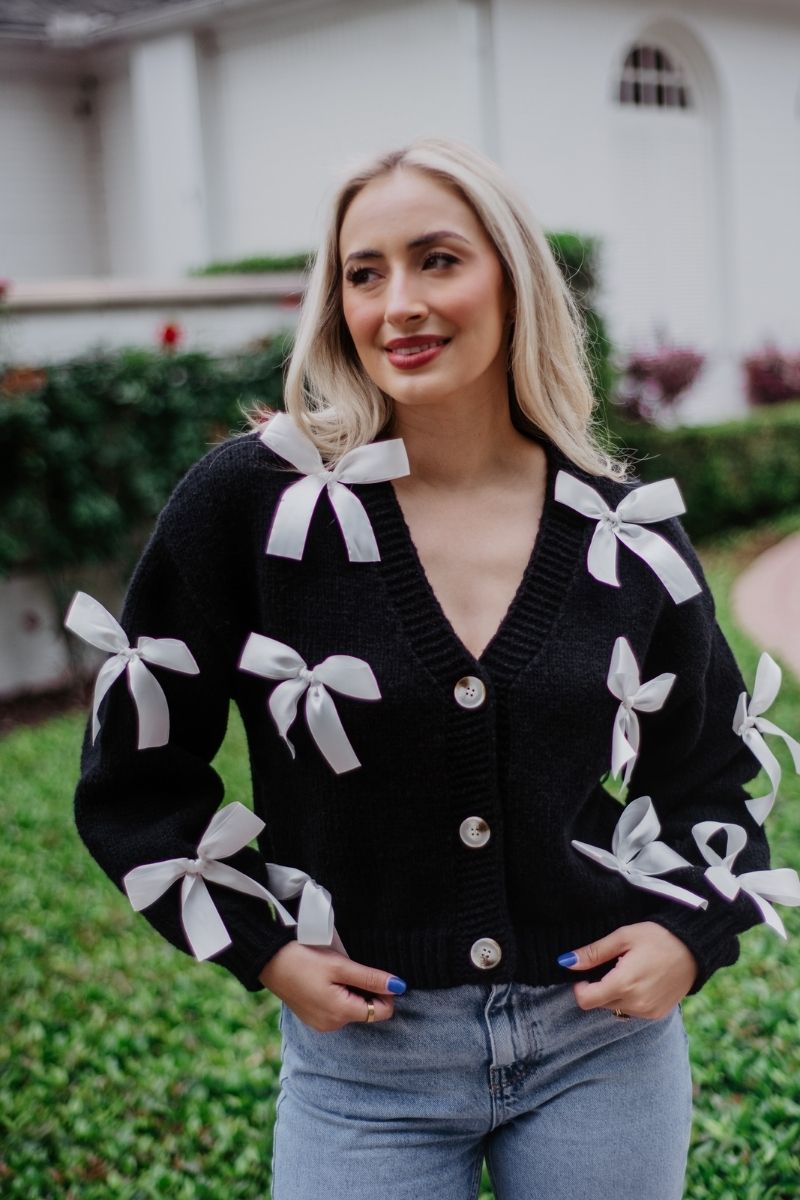 Satin Bow Wholesale Cardigan Women's Sweaters
