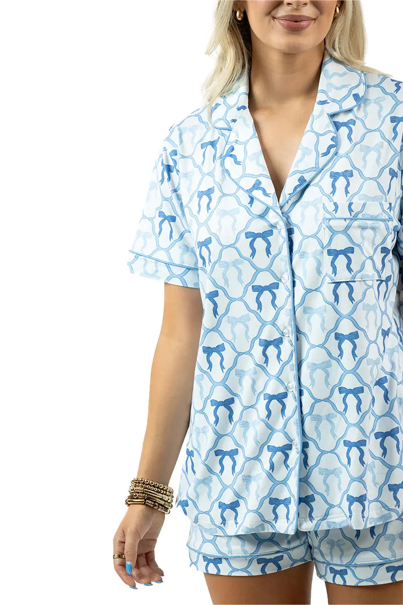 Light Blue Mini Bow Wholesale Pajamas Womens