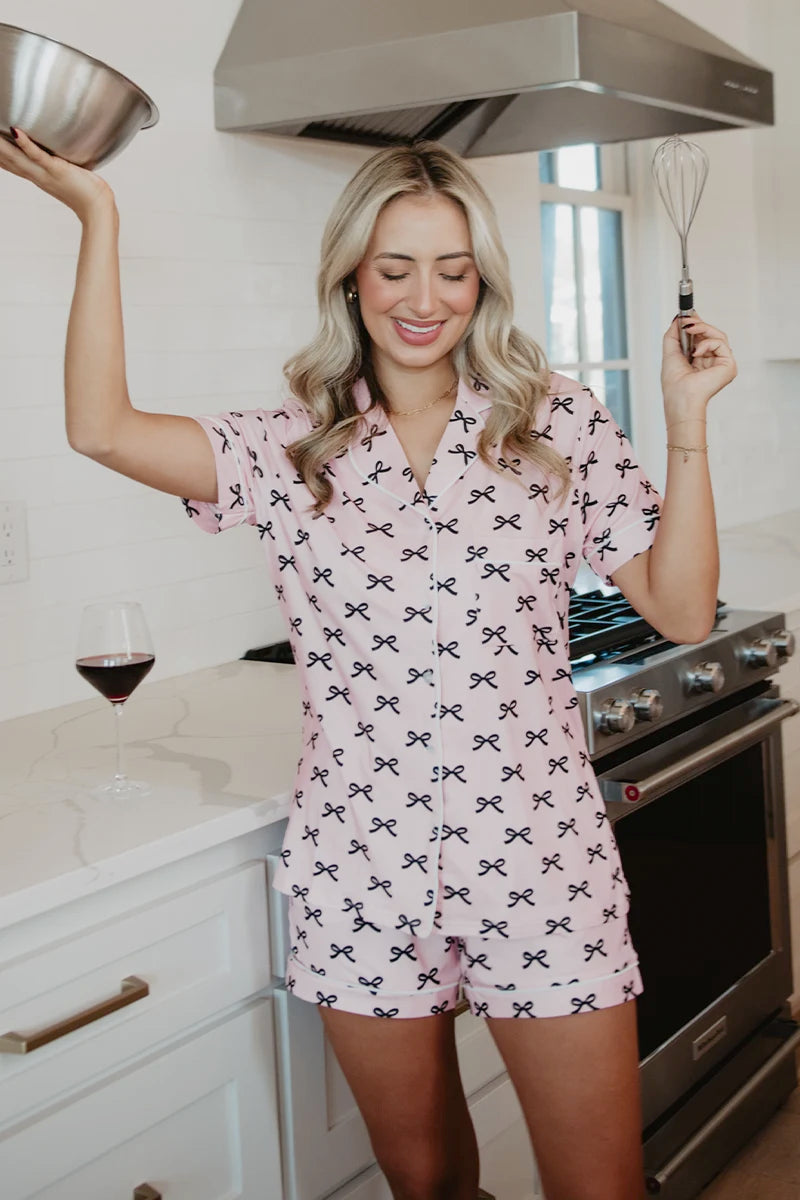 Black & Pink Mini Coquette Bows Wholesale Comfy Loungewear Set