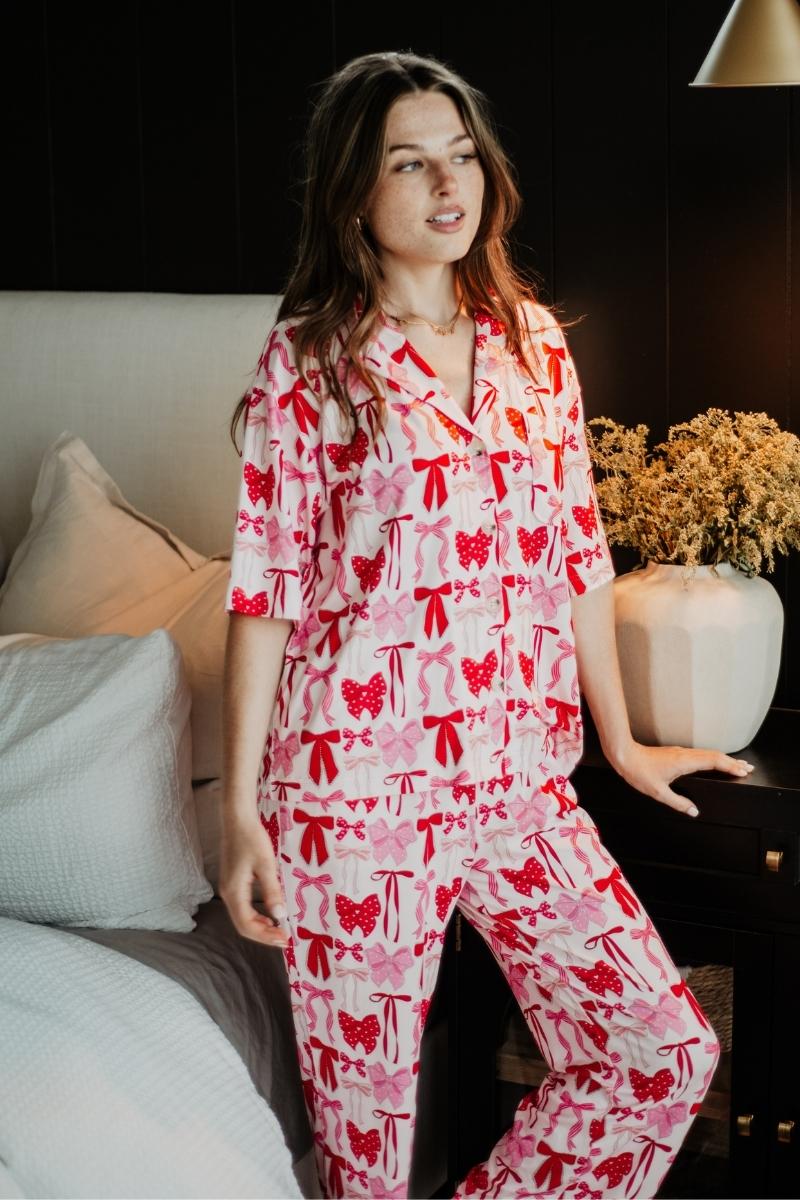 Pink & Red Coquette Bows Wholesale Pajama Pants Set