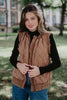 Brown Garment Washed Quilted Ruffle Sleeve Vests
