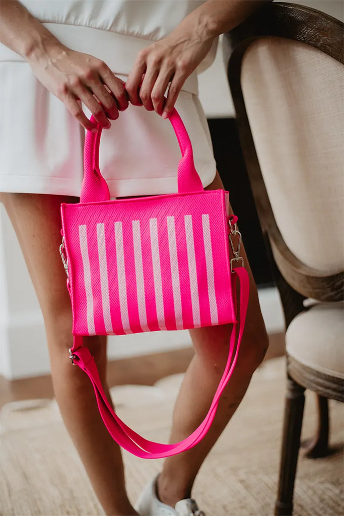 Hot Pink Striped Wholesale Mini Tote | Wholesale Canvas Bags