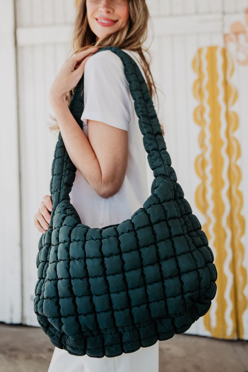 Forest Green Wholesale Oversized Quilted Hobo Tote Bag