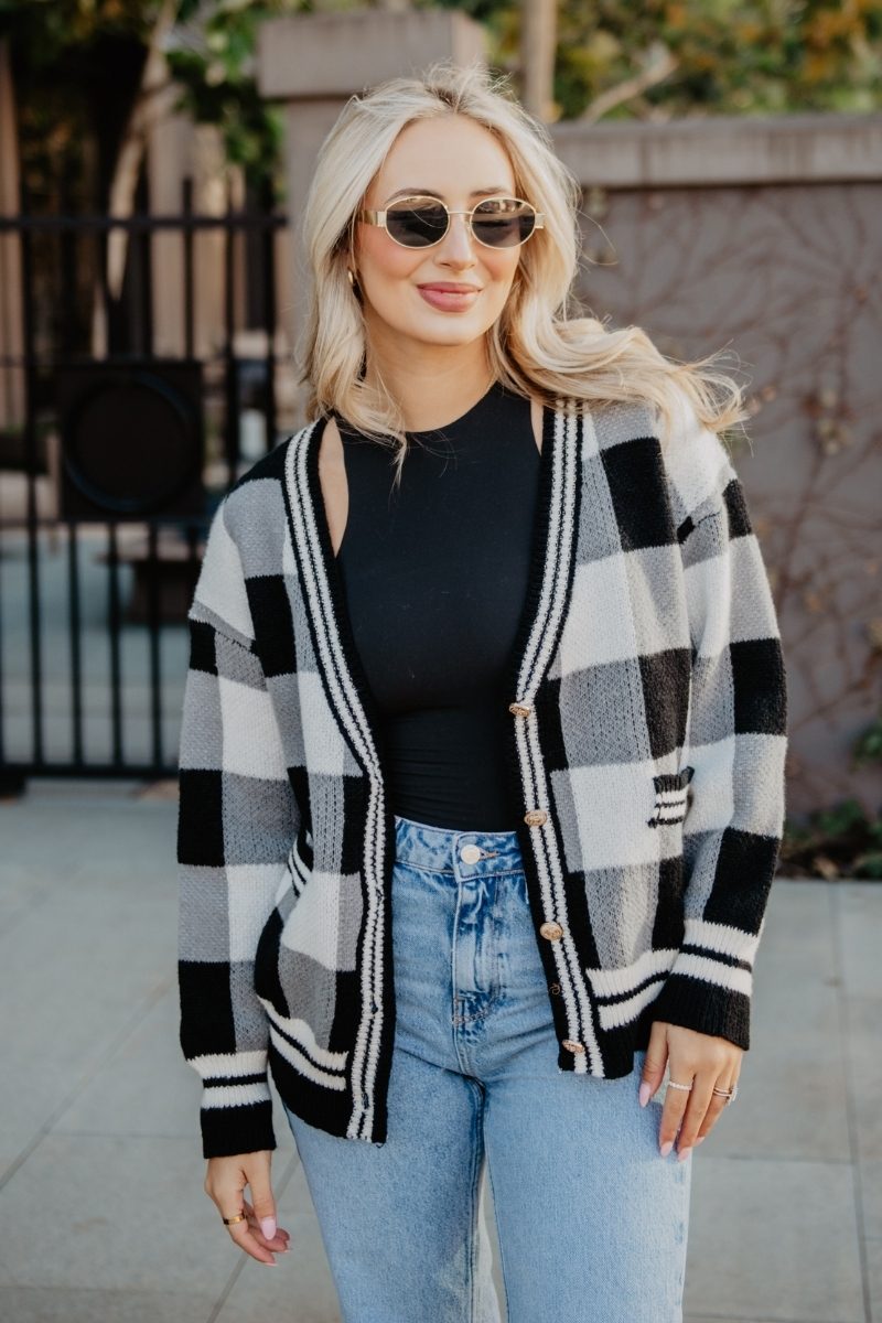 Open Front Wholesale Plaid Gold Cardigan