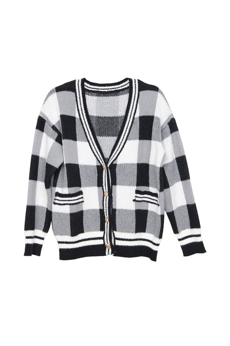 Open Front Wholesale Plaid Gold Cardigan