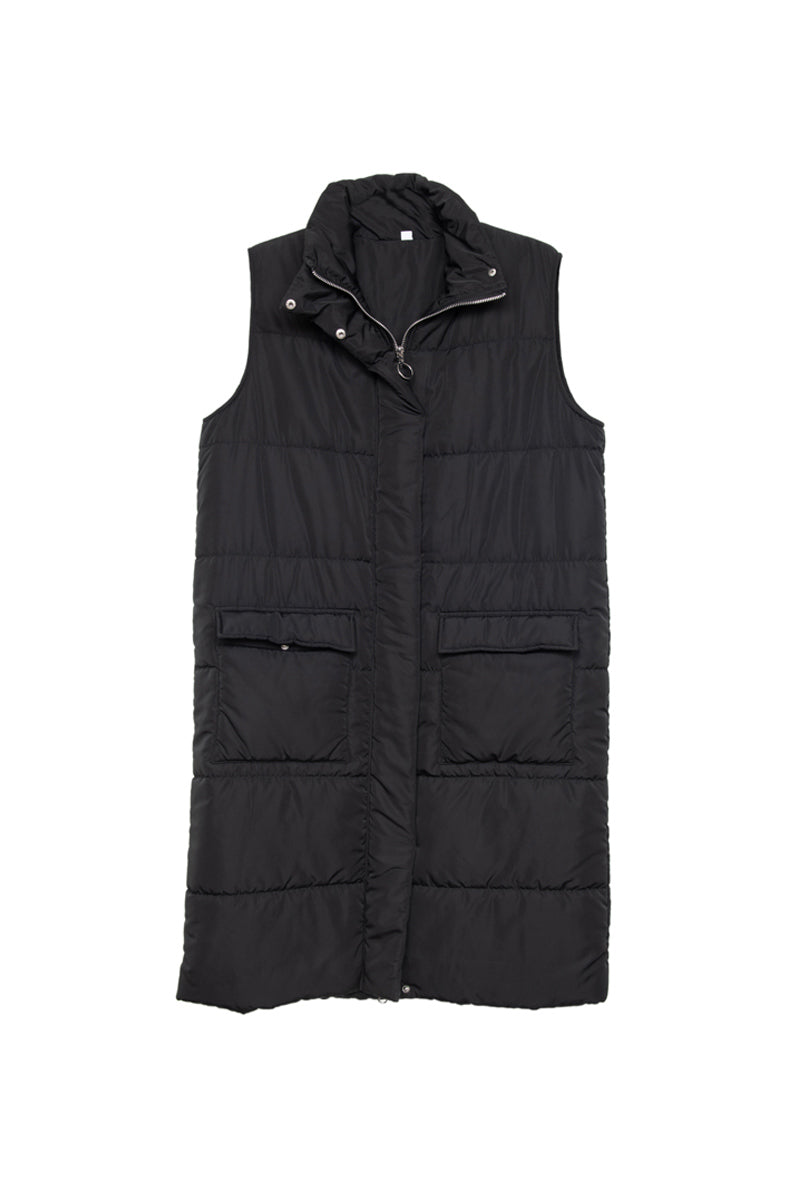 Black Women's Long Puffer Vest
